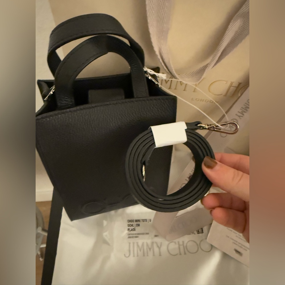 Jimmy Choo Black Leather Top Handle Mini Tote Bag, NWT AND DUSTBAG - Picture 3 of 8